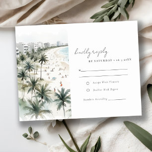 Coastal Miami Beach Palm Tree Watercolor Wedding RSVP Card