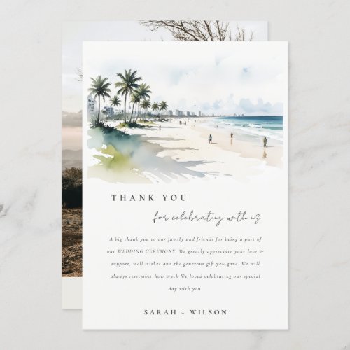 Coastal Miami Beach Palm Tree Watercolor Wedding Thank You Card