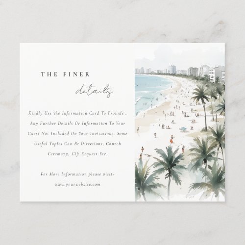 Coastal Miami Beach Palm Tree Wedding Details Enclosure Card