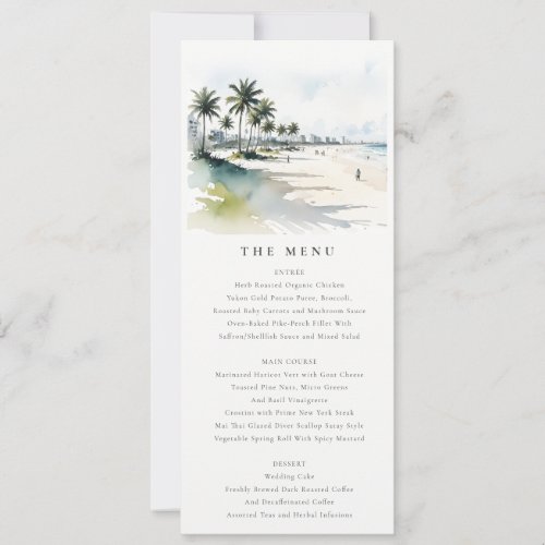 Coastal Miami Beach Palm Tree Wedding Menu Card