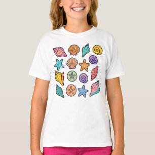 Coastal Minimal Beach Colorful Pastel Seashells T-Shirt