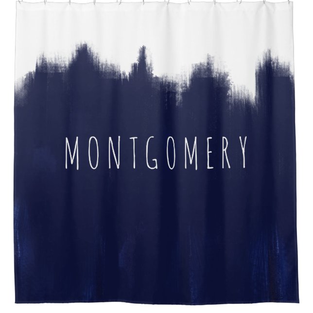 Coastal Modern Abstract Indigo Brush Strokes Shower Curtain (Front)