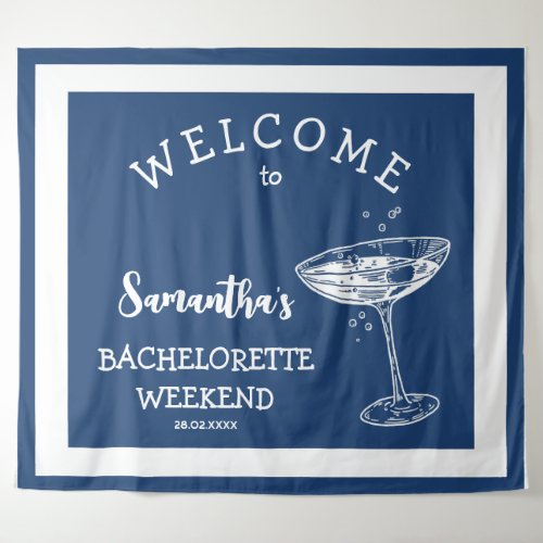 Coastal Modern Bachelorette Party Blue Cocktail Tapestry