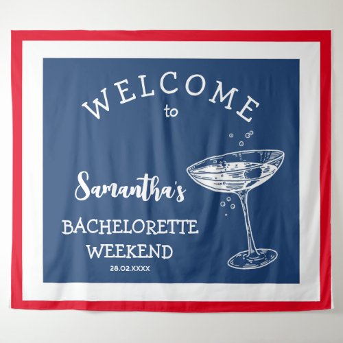 Coastal Modern Bachelorette Party Blue Red  Tapestry