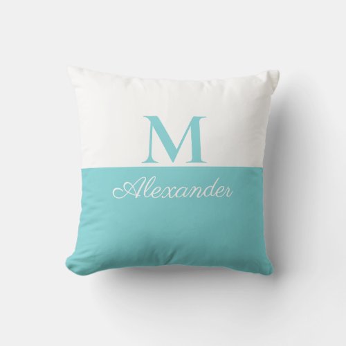 Coastal Modern Blue Teal White Monogram  Throw Pillow