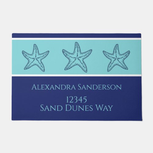 Coastal Modern Navy Blue Teal Monogram Starfish  D Doormat