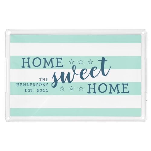 Coastal Modern Personalized Teal Aqua Family Acrylic Tray