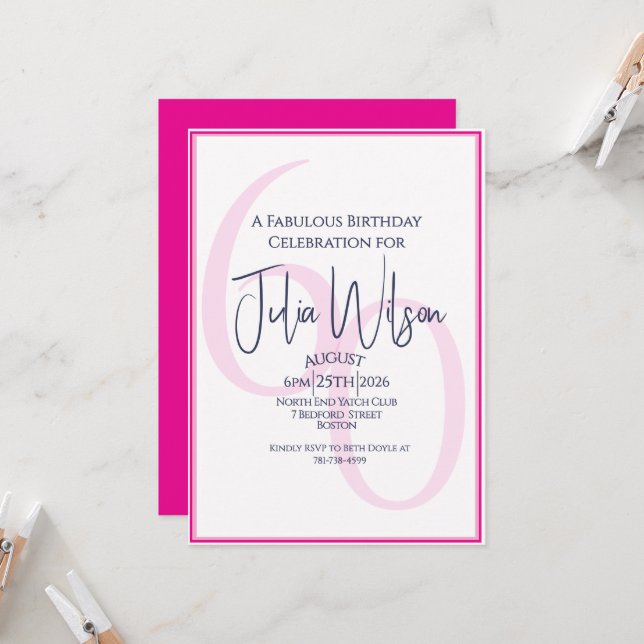 Coastal Modern Pink 50th Birthday Invitation Suite (Front/Back In Situ)