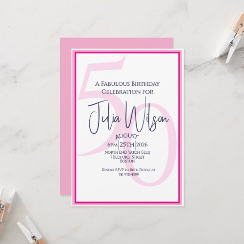 Coastal Modern Pink 50th Birthday Party  Suite Invitation