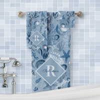 Coastal Monogram Blue Ocean Sea Life