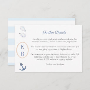 Coastal Monogram Bridal Shower Details QR Code Enclosure Card