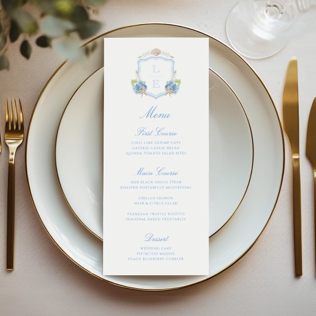 Coastal Monogram Crest Wedding Menu (Creator Uploaded)