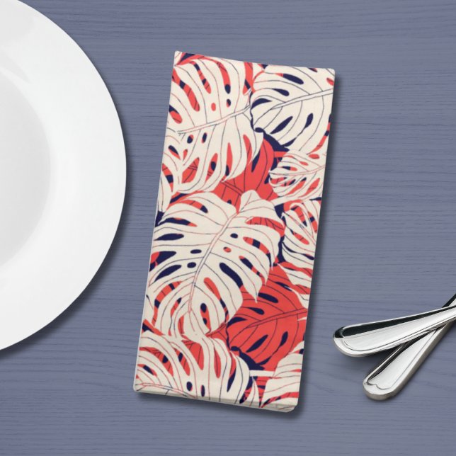 Coastal Monstera Leaf Patterned Dinner Napkin (Creator Uploaded)