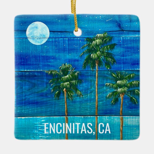 Coastal Moonlight Palm Tree Ornament (Front)