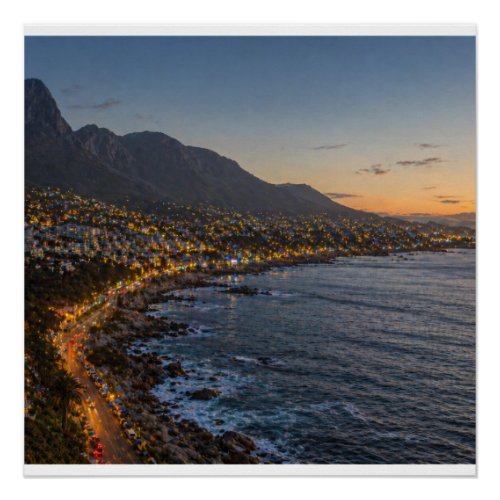 Coastal Mountain Sunset City Lights Canvas Print –