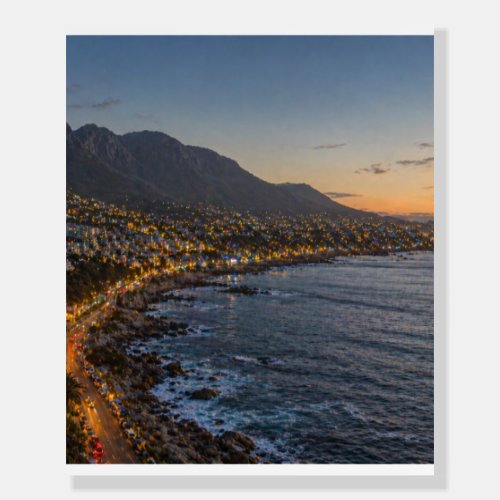 Coastal Mountain Sunset City Lights Canvas Print – Foam Board