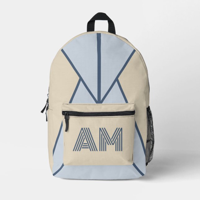 Coastal Muted Blue Geometric Initial Backpack (Front)