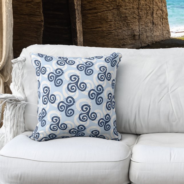 Coastal Nautica Blues Celtic Triskele Symbol Throw Pillow (Creator Uploaded)