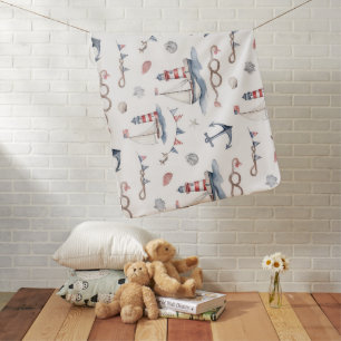 Coastal Nautical 4th of July Sailboats Lighthouse Baby Blanket