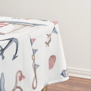 Coastal Nautical 4th of July Sailboats Lighthouse Tablecloth