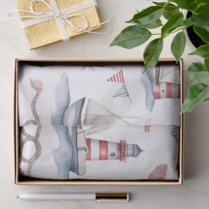 Coastal Nautical 4th of July Sailboats Lighthouse Tissue Paper