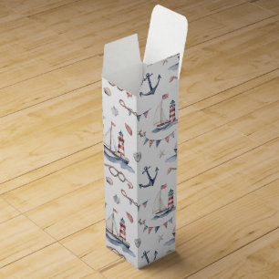 Coastal Nautical 4th of July Sailboats Lighthouse Wine Box