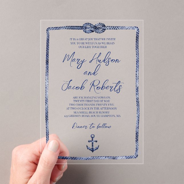 Coastal Nautical Acrylic Wedding Invitation (Insitu (Handheld))