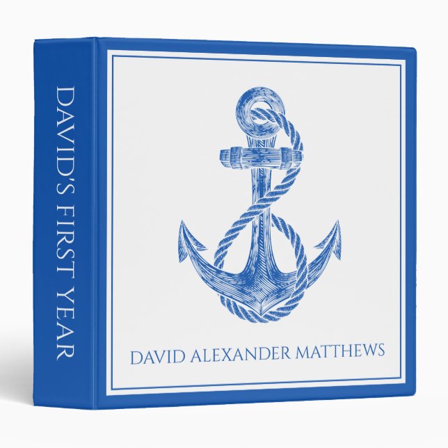 Coastal Nautical Anchor Personalized Memory Album 3 Ring Binder (Front/Spine)