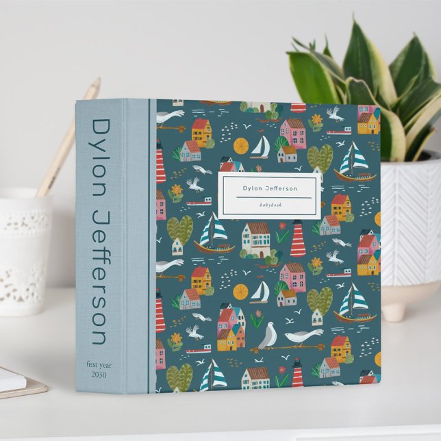 Coastal nautical baby book first year blue album 3 ring binder (Coastal nautical baby book first year blue album 3 ring binder)