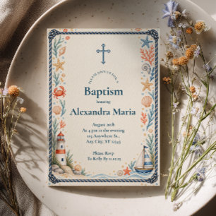 Coastal Nautical Baptism Invitation