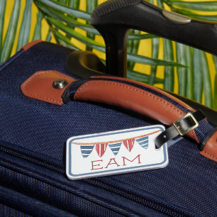 Coastal Nautical Beach Flags Monogram Luggage Tag