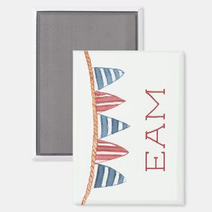 Coastal Nautical Beach Flags Monogram Magnet