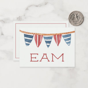 Coastal Nautical Beach Flags Monogram Note Card