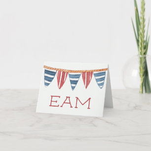 Coastal Nautical Beach Flags Monogram Note Card