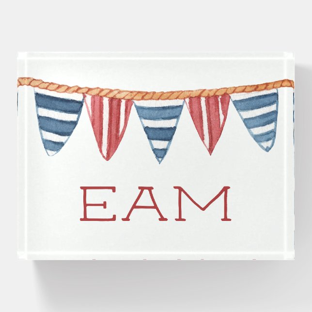 Coastal Nautical Beach Flags Monogram Paperweight (Front)