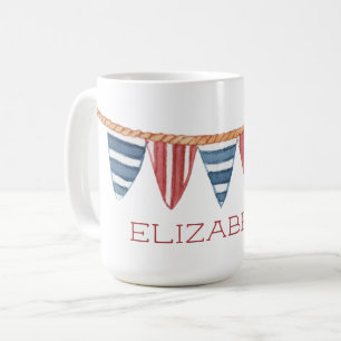 Coastal Nautical Beach Flags Personalized Coffee Mug