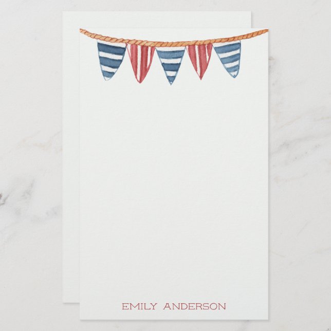 Coastal Nautical Beach Flags Personalized Stationery (Front/Back)