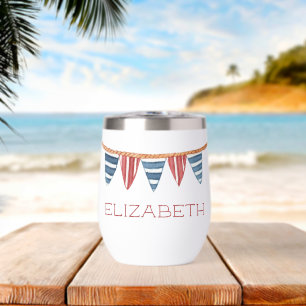 Coastal Nautical Beach Flags Personalized Thermal Wine Tumbler