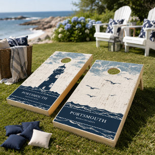 Coastal Nautical Beach House Lighthouse Cornhole Set