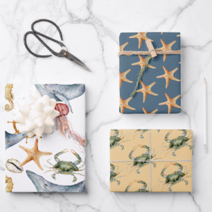 Coastal, Nautical Beach Matching Designs Wrapping Paper Sheets