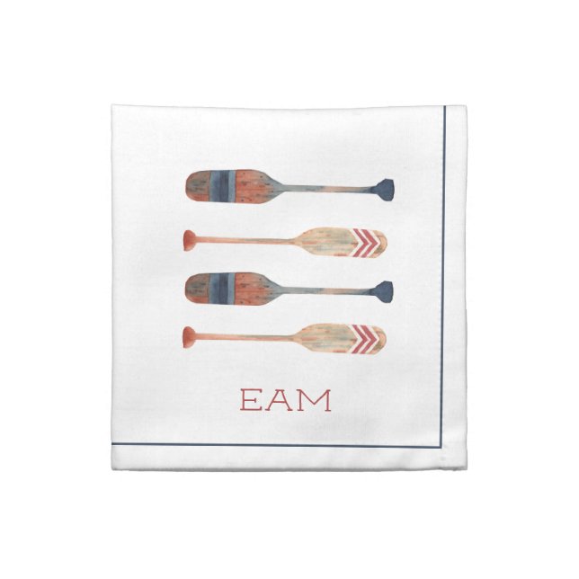 Coastal Nautical Beach Oars Monogram Cloth Napkin (Quarter Fold)