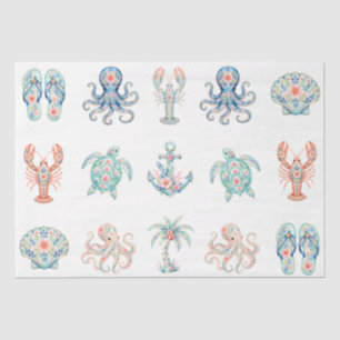 Coastal Nautical Beachy Sea Life Themed Decoupage Tissue Paper