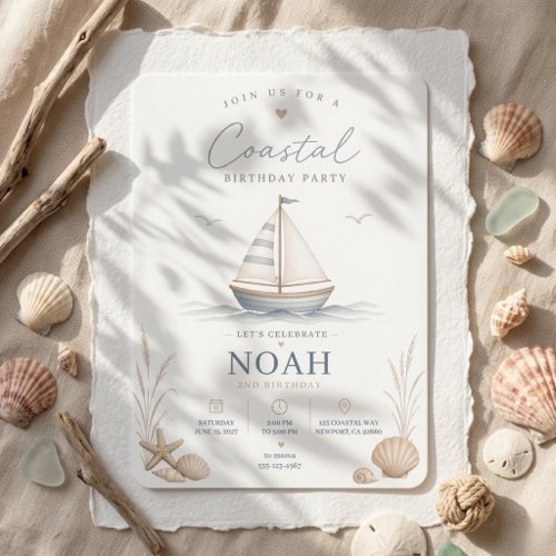 Coastal Nautical Birthday Minimal Sailboat Invitation
