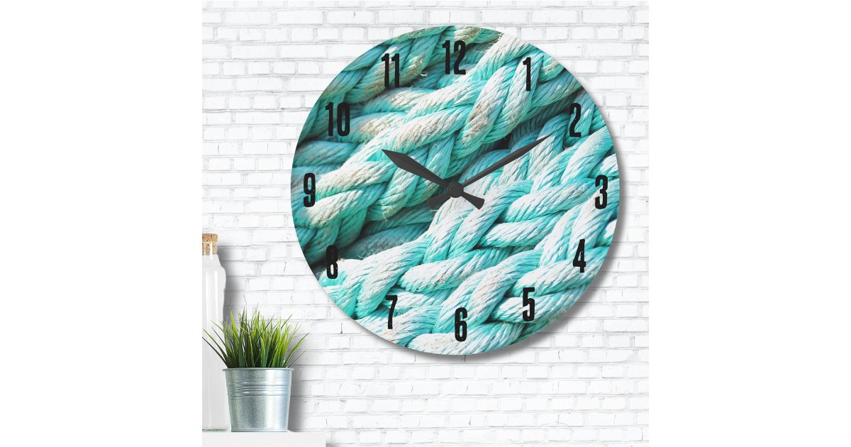 Coastal Nautical Blue Rope Pattern Large Clock | Zazzle
