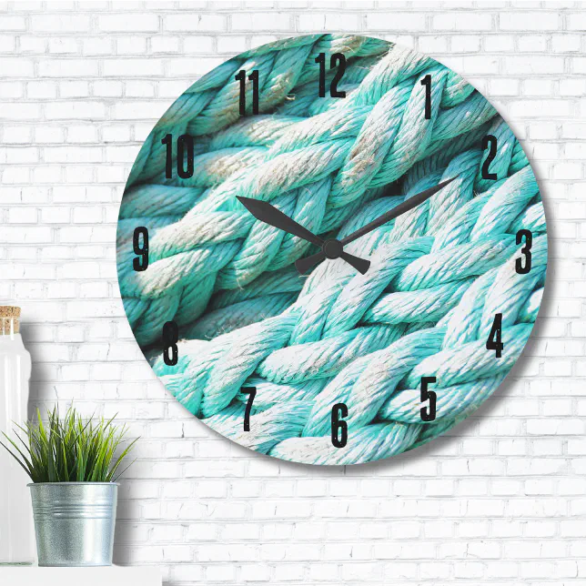 Coastal Nautical Blue Rope Pattern Large Clock | Zazzle
