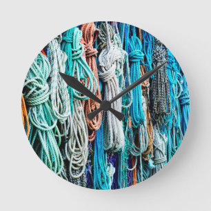 Coastal Nautical Blue Rope Pattern Round Clock