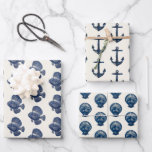 Coastal Nautical Blue Seaside Anchor Shell Fish Wrapping Paper Sheets<br><div class="desc">Coastal Nautical Blue Seaside Anchor Shell Fish Wrapping Paper Sheets</div>
