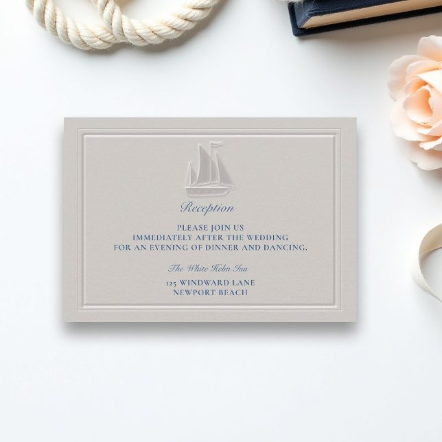 Coastal Nautical Boat Formal Wedding Reception Enclosure Card (coastal wedding reception card nautical sail boat formal traditional double frame modern classic )