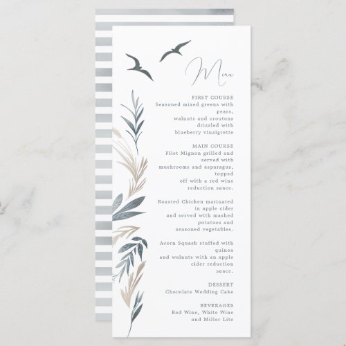 coastal nautical foliage wedding menu