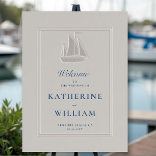 Coastal Nautical Formal Sailboat Wedding Welcome Foam Board